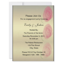Pink Roses on Gold engagement party Custom Invitation
