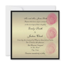 Pink roses on gold wedding invitation