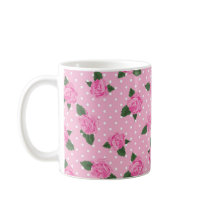 Pink Roses on Polka Dots Coffee Mug