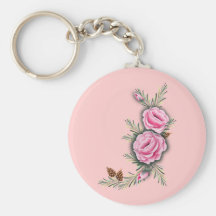 PINK ROSES & PINE by SHARON SHARPE Keychain