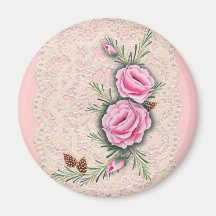 PINK ROSES & PINE by SHARON SHARPE Refrigerator Magnet