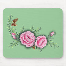 PINK ROSES & PINE by SHARON SHARPE Mouse Pad