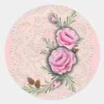 PINK ROSES & PINE by SHARON SHARPE Round Sticker