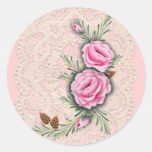 PINK ROSES & PINE by SHARON SHARPE Round Sticker