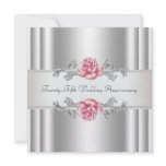 Pink Roses Silver 25th Wedding Anniversary invitations