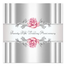 Pink Roses Silver 25th Wedding Anniversary Announcement