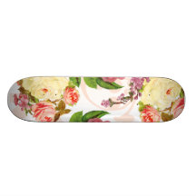 Pink roses vintage floral pattern skate board deck