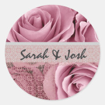 PINK Roses - Wedding Envelope Seal with Lace Round Stickers