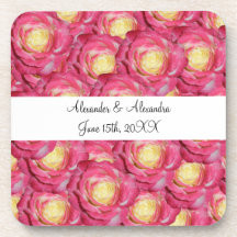 Pink roses wedding favours drink coaster