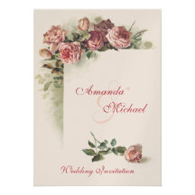 Pink roses wedding invitation