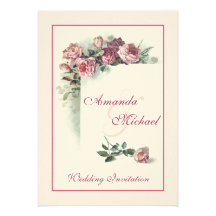 Pink roses wedding invitation