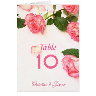 Pink roses wedding table number card