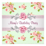 Pink Roses Womans Birthday Party Personalized Invite