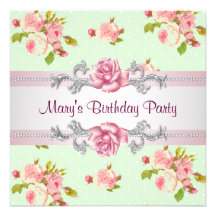 Pink Roses Womans Birthday Party Personalized Invite