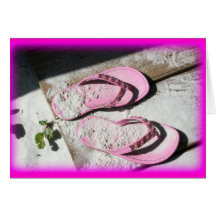 Pink sandy flip flop sandals on Florida beach Cards