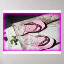 Pink sandy flip flop sandals on Florida beach