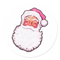Pink Santa Claus Round Stickers