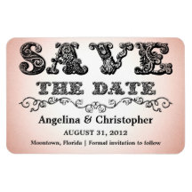 pink save the date vintage typography magnets