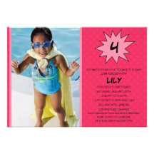 Pink Save the Day Superhero Photo Birthday Party Invitation