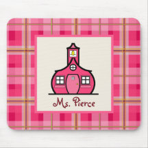 Pink Schoolhouse / Pink Plaid Teacher Mousemats