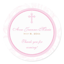 Pink Scroll Cross Address Label/Favour Sticker