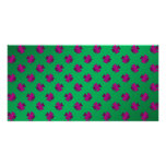Pink shamrocks on green background photo cards