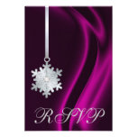 Pink Silk Silver Snowflake Jewel RSVP Invitation