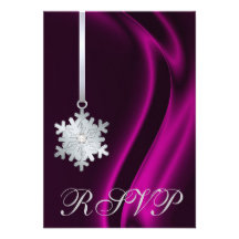 Pink Silk Silver Snowflake Jewel RSVP Invitation