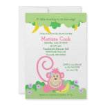 Pink Silly Monkey Jungle Girl Baby Shower 5x7 Personalized Announcements