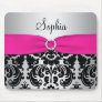 Pink, Silver, and Black Damask Mousepad