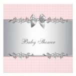 Pink Silver Baby Girl Shower Personalised Announcements
