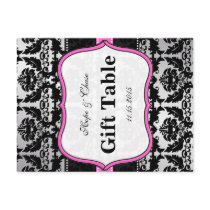 Pink Silver & Black Damask Table Number Cards