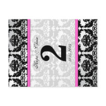 Pink Silver & Black Damask Table Number Cards