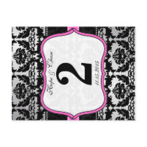 Pink Silver & Black Damask Table Number Cards