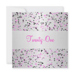Pink Silver White Black Love Hearts 21st Birthday Invitations