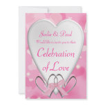 Pink Silver & White Hearts - Wedding Invitation