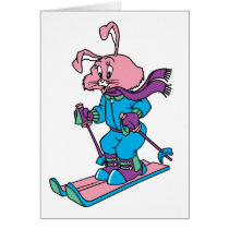 Pink Skiing Rabbit cards