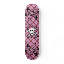 Pink Skull and Crossbones with Hearts and Bow Skateboard Deck