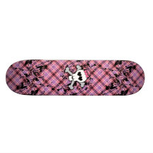 Pink Skull and Crossbones with Hearts and Bow Skateboard Deck