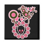 Pink Skull and Flower Circles magnets