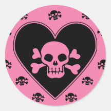 Pink Skull in Heart Stickers