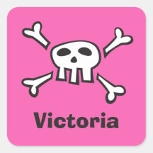 Pink skull name stickers/tags for girls