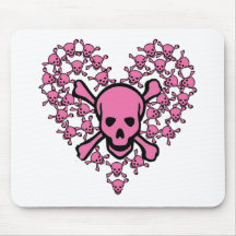 Pink Skulls in Heart Shape Mouse Pads