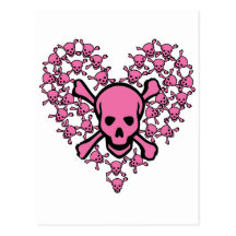 Pink Skulls in Heart Shape Postcards