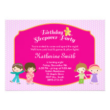 Pink Sleepover Birthday Party Personalized Invites
