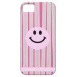 Pink smiley face on hot pink stripes iPhone 5 cover