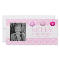 Pink Snowflake Ornament Personalized Photo Card