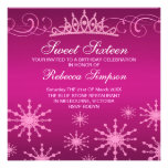 Pink Snowflake & Tiara Design Birthday Invitation