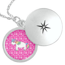 Pink snowflakes rainbow unicorn pendant