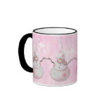PINK SNOWMAN, SCARF & SNOW HAT by SHARON SHARPE mugs